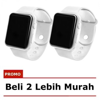 1 Pasang Jam Tangan LED - Jam Tangan Couple Pria dan Wanita - Strap Karet - Putih - Apple_White [ 2 Pcs ]  