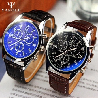 2 Pcs Yazole 271 Men Business Watches Stainless Steel Quartz Leather Band Watch ( Black ,Brown) - intl  