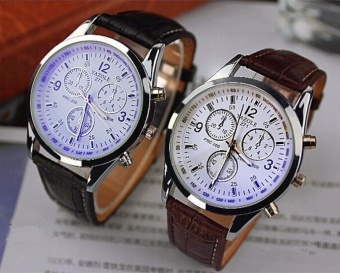 2 Pcs Yazole 271 Men Business Watches Stainless Steel Quartz Leather Band Watch ( White Black ,White Brown) - intl  