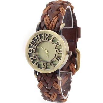 2013newestseller Brown Retro Vintage Classic Hollow Out Weave Wrap Around Wrist Watch - intl  