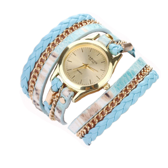 Gambar 2016 kualitas tinggi wanita gelang dan rantai jam tangan wanita jam tangan gelang bergaya buatan tangan (Biru Muda)