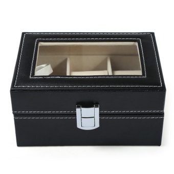 3 Grids PVC Leather Watch Case Jewelry Display Box (Black)  