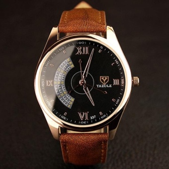 337yazole Three Seconds Hand Fashion Casual Men's Quartz Watch with A Watch Men's Models?black-brown? - intl  