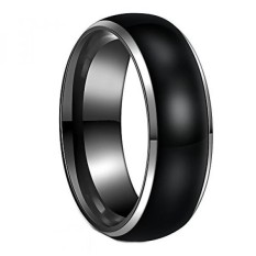 8mm Tungsten Hitam dan Perak Cincin untuk Pria High Polish Dome Dua Nada Cincin Pernikahan-Intl