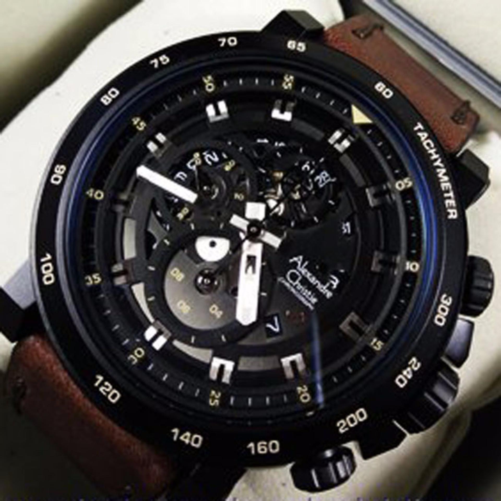 Jual Jam Tangan Ac Terbaru Tali Kulit Pencarian Termurah AC 6429MCBB Black Brown Silver Jam AC Pria