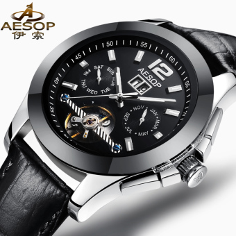 Gambar Aesop hitam keramik multifungsi pria jam tangan mekanik otomatis asli jam tangan