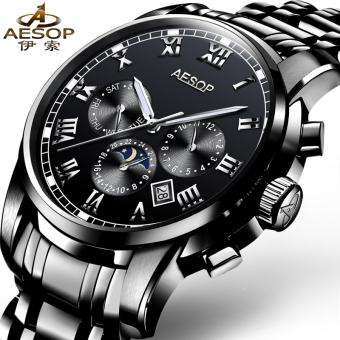 Gambar Aesop terang hitam tahan air stainless steel Yeguang meja laki laki asli jam tangan