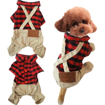 Gambar aiweiyi Pet Dog Suspender With Khaki Overalls Pants Jumpsuits Red,L  intl