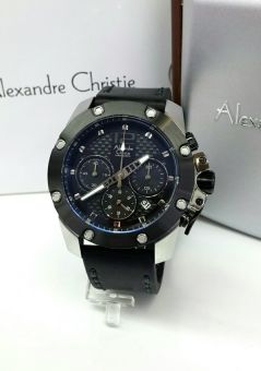 Gambar Alexandre Christie   Jam Tangan Pria   Black Grey   Tali Kulit   AC6290 AD HITAM