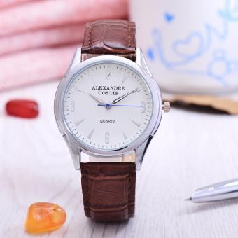 Gambar Alexandre Costie Jam Tangan Pria Body Silver White Dial AC 5231A G SW BROWN LEATHER