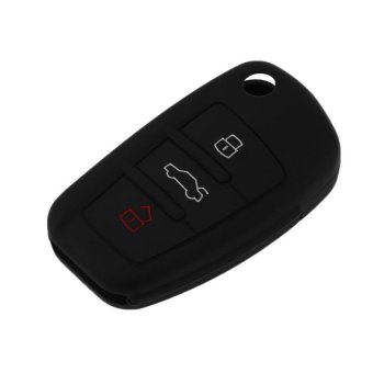 Gambar Allwin silikon Case penutup kunci mobil kunci Flip Cap Remote kontrol untuk Audi hitam