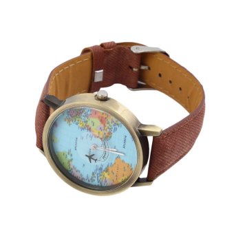 Allwin Women Men Fashion Vintage Casual World Map Dial Analog Quartz Wrist Watch Coffee  