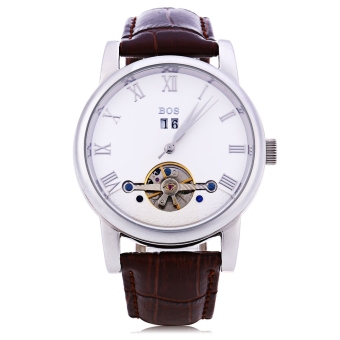 Angela Bos 9005G Men Automatic Wind Mechanical Watch 3ATM Date Roman Numerals Display Wristwatch (White)  