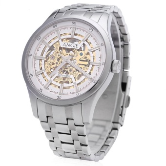Angie ST7183M Frederis Series Men Automatic Wind Mechanical Watch Luminous 5ATM Hollow Dial Sport Wristwatch (WHITE)  