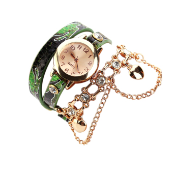 Baru Wanita Gaun Quartz Jam tangan Kulit Ular Gelang Emas Perhiasan Hijau  
