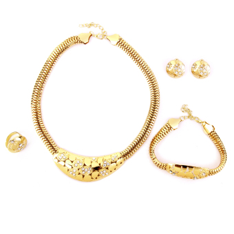 Gambar Berlian Imitasi 18 KB Berlapis Emas Perhiasan Cincin Gelang Anting Kalung Pengantin Set