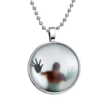 Gambar Bersinar dalam Silver gelap bayangan nada menyeramkan pria kalung58.42 cm Rantai Bola