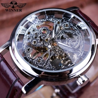 BEST SELLING BUSINESS Malaysia SKELETON Luxury Men's Automatic Mechancial Wrist Watch Golden Strap Black Dial - intl  