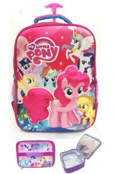 BGC My Little Pony 3D Boneka Timbul Hard Cover Tas Troley Sekolah Anak SD + Lunch
