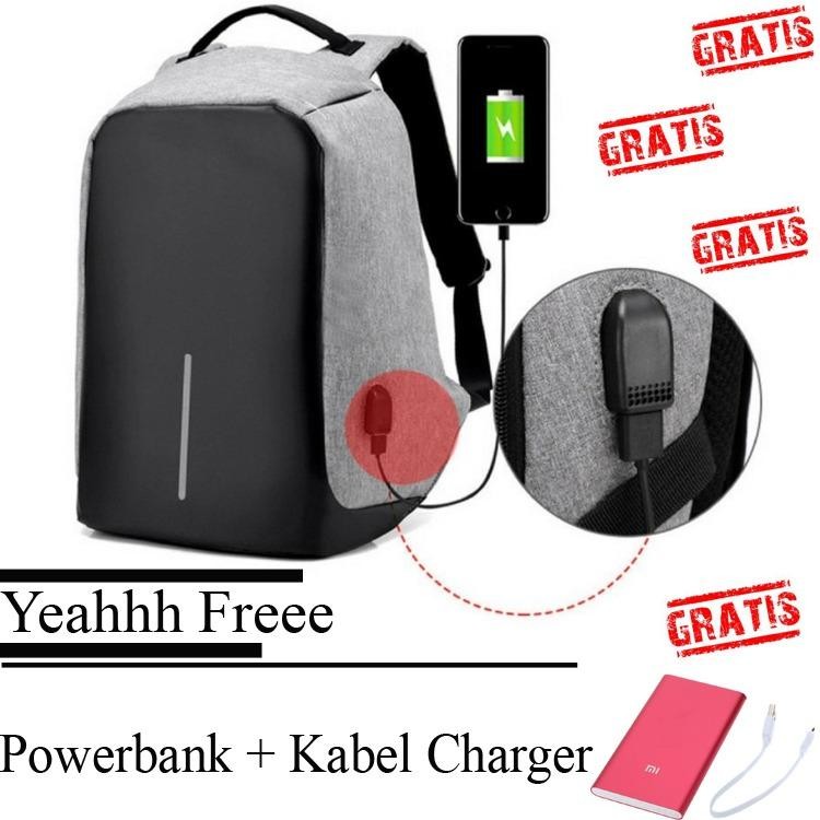 Bilis Paket Teraman Tas Ransel Anti Maling Anti Copet Fashion Backpack / Tas Punggung Unisex Bag Anti Theft Waterproof Aman Dari Bahaya FREE!! Powerbank + Kabel Charger