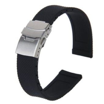 Black Waterproof Grids Sports Silicone Rubber Watch Strap Band Deployment Buckle 20mm - intl  