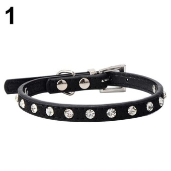 Gambar Bluelans(R) Adjustable Cat Pet Dog Studded Rhinestones Buckle Collar Faux Leather Neck Strap S (Black)   intl