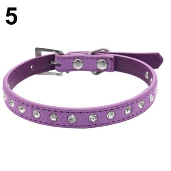 Gambar Bluelans(R) Adjustable Cat Pet Dog Studded Rhinestones Buckle Collar Faux Leather Neck Strap XS (Purple)   intl