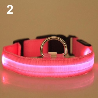 Gambar Bluelans(R) Adjustable Nylon Night Safety LED Flashing Glow Neck Strap Puppy Pet Dog Collar L (Pink)   intl