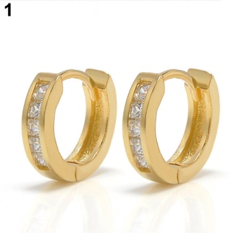 Gambar Bluelans(R) Lady Girl Rhinestone Inlaid Elegant Ear Hoops Studs Huggie Earrings Jewelry (Gold)   intl