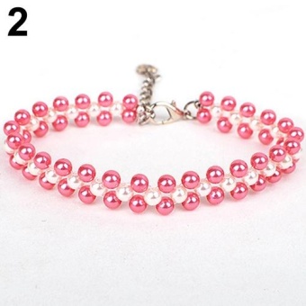 Gambar Bluelans(R) Pet Dog Puppy Yorkie Fashion Sweet Three Rows Faux Pearl Collar Short Necklace L (Pink)   intl