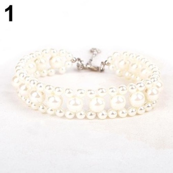 Gambar Bluelans(R) Pet Dog Puppy Yorkie Fashion Sweet Three Rows Faux Pearl Collar Short Necklace L (White)   intl