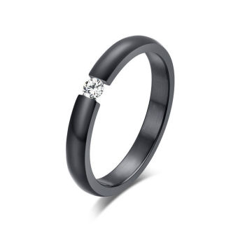 Gambar BolehDeals CZ Single Crystal 3 mm Hitam Stainless Steel ring wanitakami 6