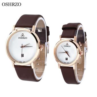 [BROWN] OSHRZO os8018p3 Couple Quartz Leather Band Wristwatch - intl  