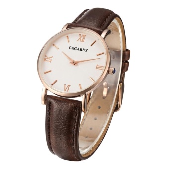 CAGARNY 6813 Concise Style Ultra Thin Rose Gold Case Quartz Wrist Watch With Leather Band For Women(Brown) - intl  