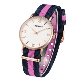 CAGARNY 6813 Fashionable Ultra Thin Rose Gold Case Quartz Wrist Watch With 3 Stripes Nylon Band For Women(Pink) - intl  