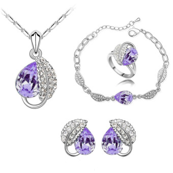 Gambar Cannice Perhiasan Set Platinum Plated Austrian Crystal Heart Leaf   Violet