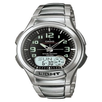 Gambar Casio Analog Digital Jam Tangan Pria   Silver Hitam   Strap Rantai   AQ 180WD 1B