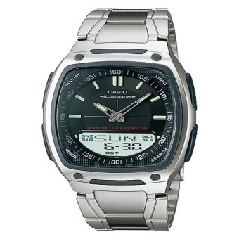 Gambar Casio Analog Digital Jam Tangan Pria   Silver Hitam   Strap Rantai   AW 81D 1A