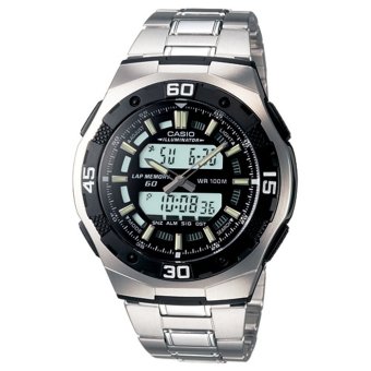 Gambar Casio Analog Digital Jam Tangan Pria   Silver   Strap Rantai   AQ 164WD 1A