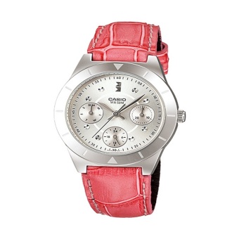 Gambar Casio Analog Jam Tangan Wanita   Merah Muda   Strap Kulit  LTP 2083L 4A