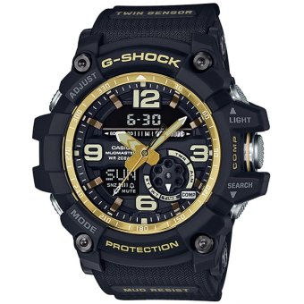 Casio G-Shock pria hitam dan Gold tali jam getah GG-1000GB-1A  