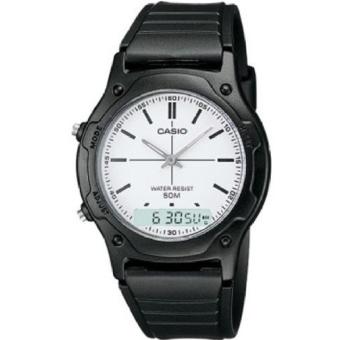 Gambar Casio Jam Tangan Pria dan Wanita Original   Dual Time   Water Resistant   Strap Karet   AW 49H 7EVUDF Hitam Putih