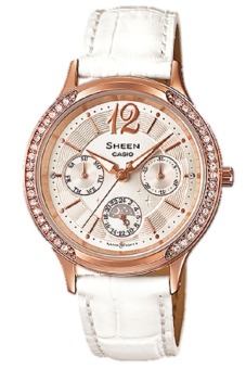 Gambar Casio Sheen Jam Tangan Wanita   Putih   Leather Strap   SHE 3030GL 7AUDR