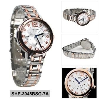 Gambar Casio Watch SHEEN Multicolored Stainless Steel Case Two Tone Stainless Steel Bracelet Ladies NWT + Warranty SHE 3048BSG 7A