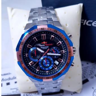 Casioo Edifice EFR 554D - 1A2VUDF Chain Stainless Silver Dial Blue Toro Rosso (Limited Edition) - Jam Tangan Pria  