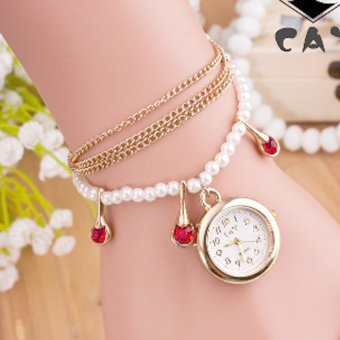 Cay Jam Vintage Manik PERMATA Gelang Korea Style Korean Tangan Watch Cewek - Merah  