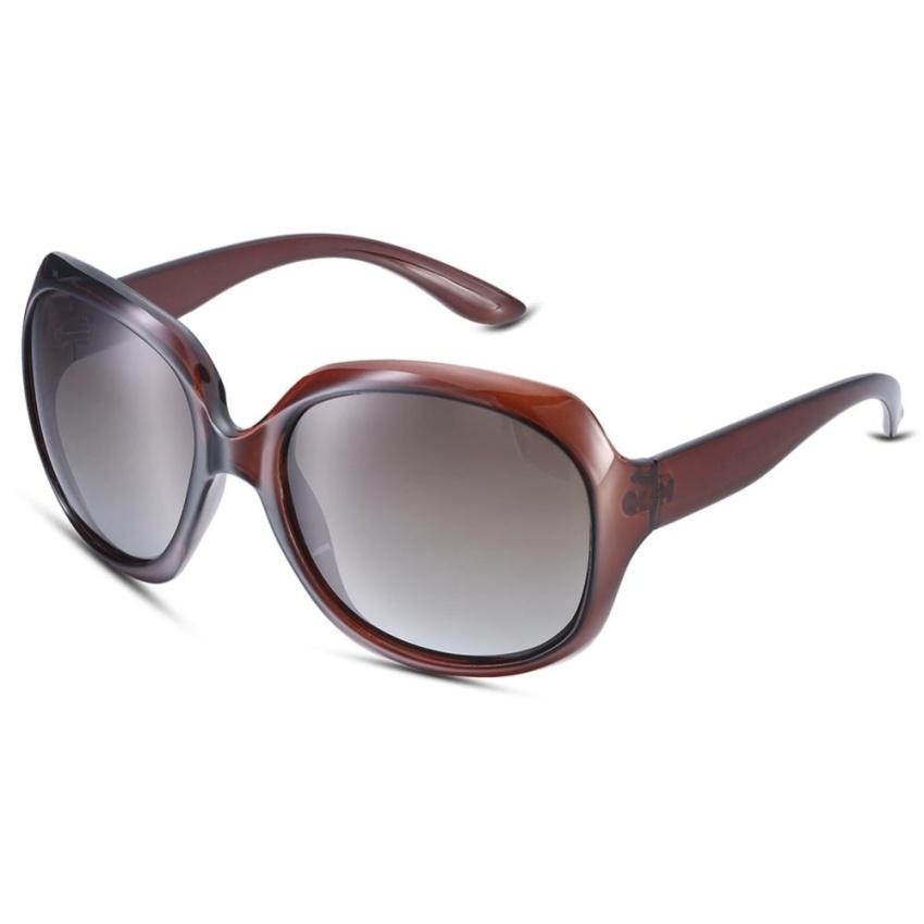 CELANA Fashion Vintage Style Oversize Sunglasses untuk Wanita Wrap Arounduv400 Sun Glasses Yjsg00142-1 Abu-abu Lensa Bingkai Coklat-Intl