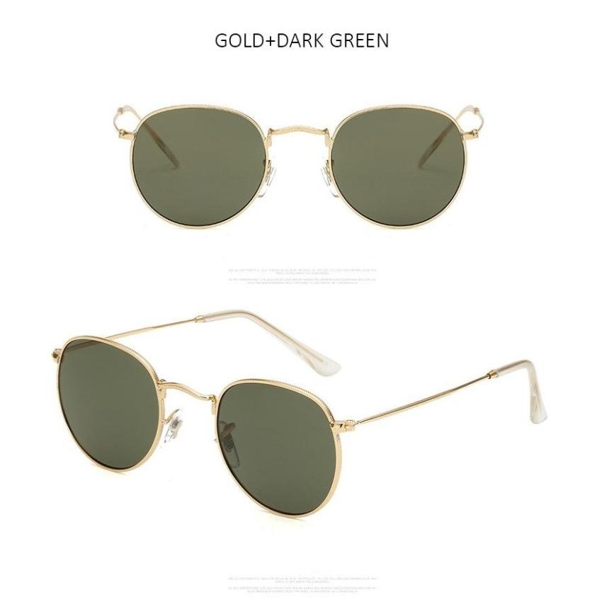 CELANA Kecil Round Sunglasses Wanita Pria Klasik Merek Desainer Logam Framemirror Sun Kacamata Vintage Wanita Optical Eyewear-Dark Green -Intl