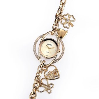 chechang 2016 Brand Luxury Crystal Gold Watches Women Fashion Causual Dress Bracelet Quartz Watch Shock Waterproof Feminino (gold gold)  
