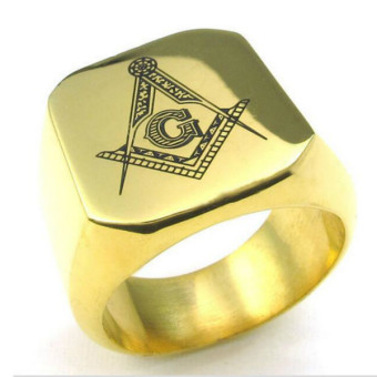 Gambar Cincin antikarat bergaya klasik dengan lambang Freemason warna emas
